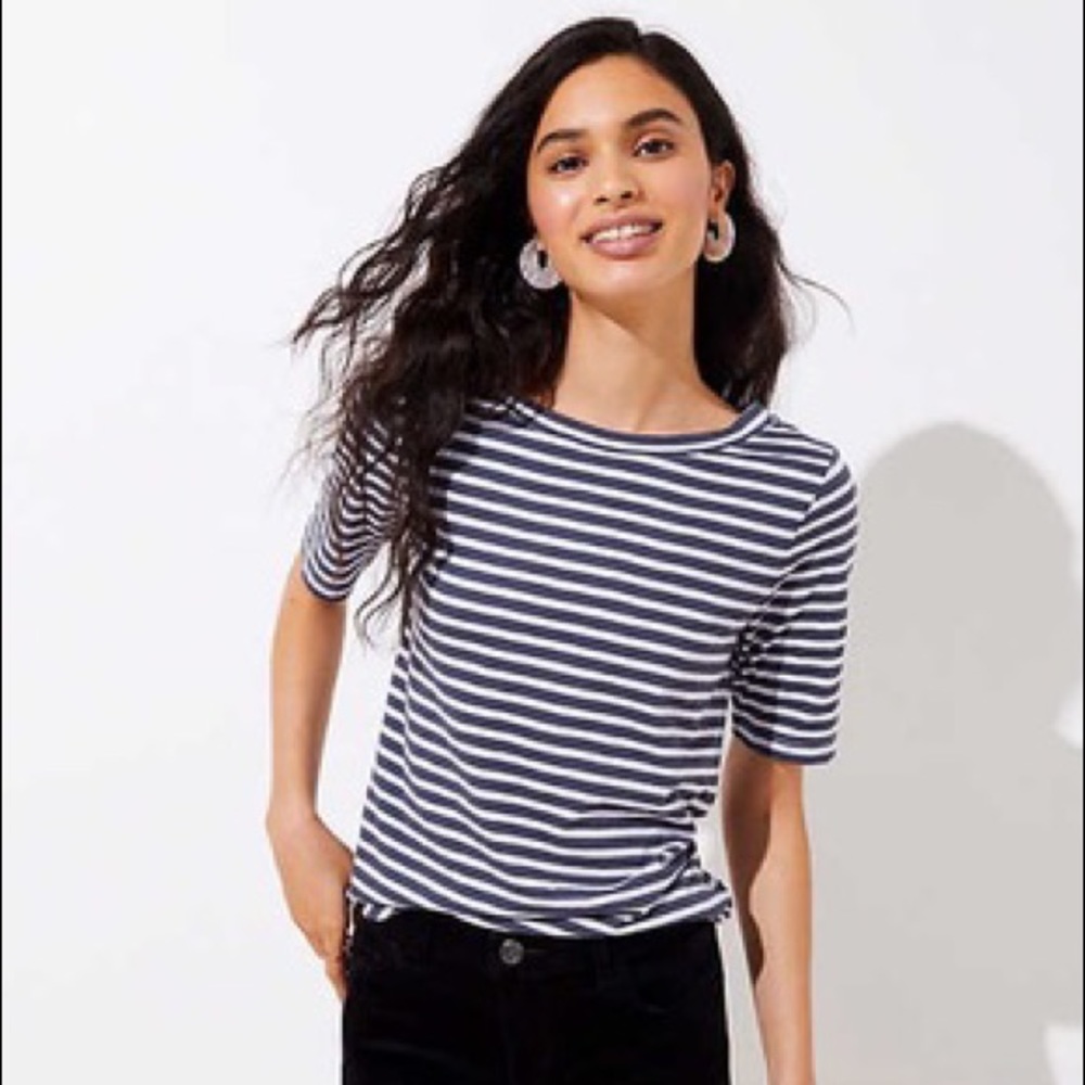 LOFT Grey Striped T-Shirt